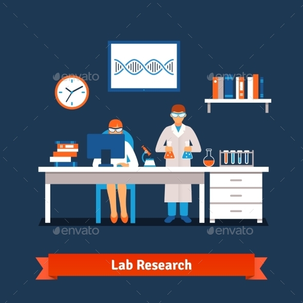 Two Young Chemistry Scientists Working In The Lab - Conceptual Vectors