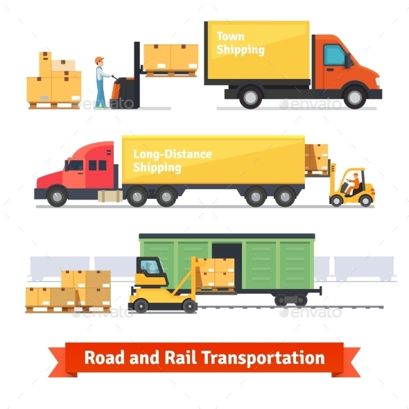 Cargo Transportation By Road And Train - Conceptual Vectors