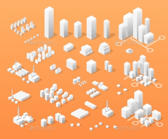 Print Vector Isometric - Buildings Objects
