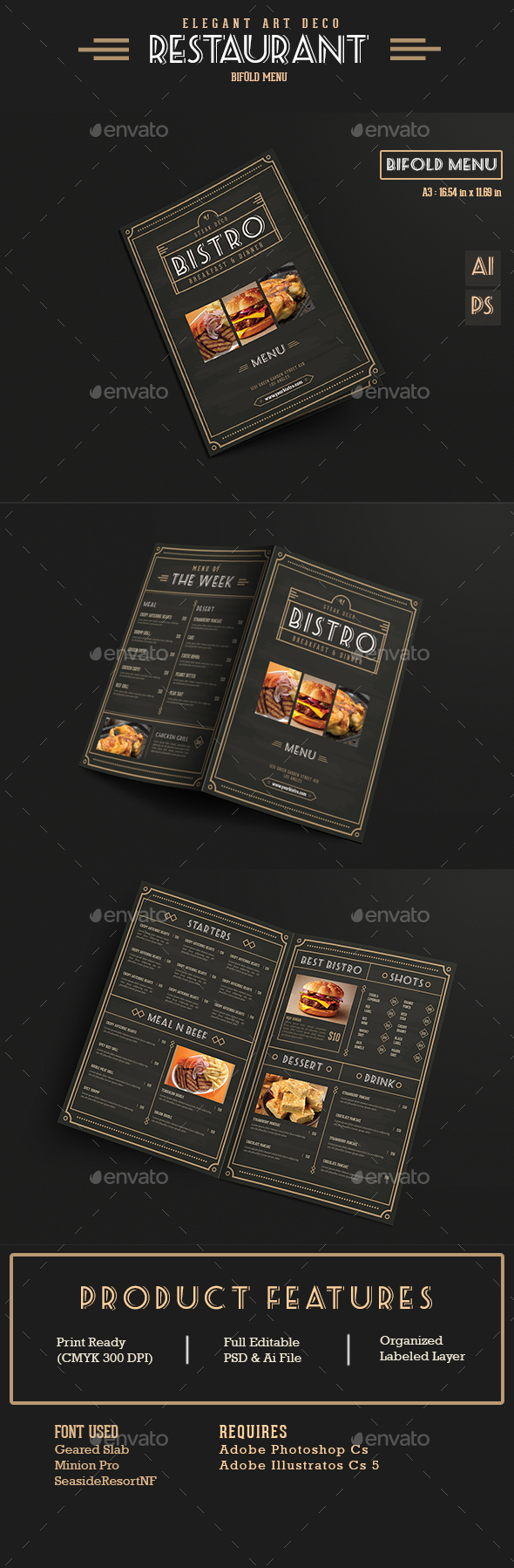 elegant bifold restaurant menu by guuver graphicriver elegant menus