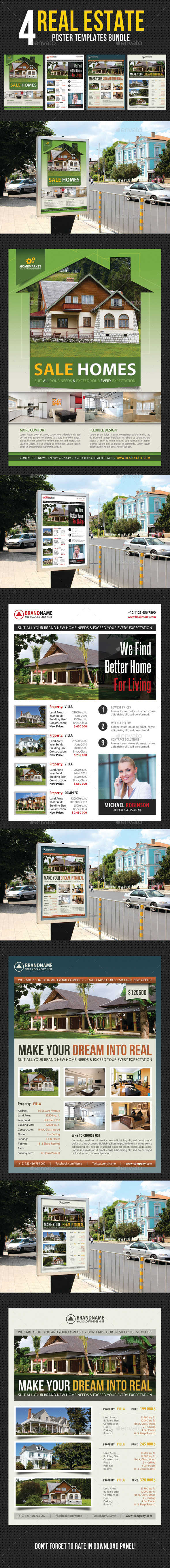 4 in 1 Real Estate Agency Poster Bundle - Signage Print Templates