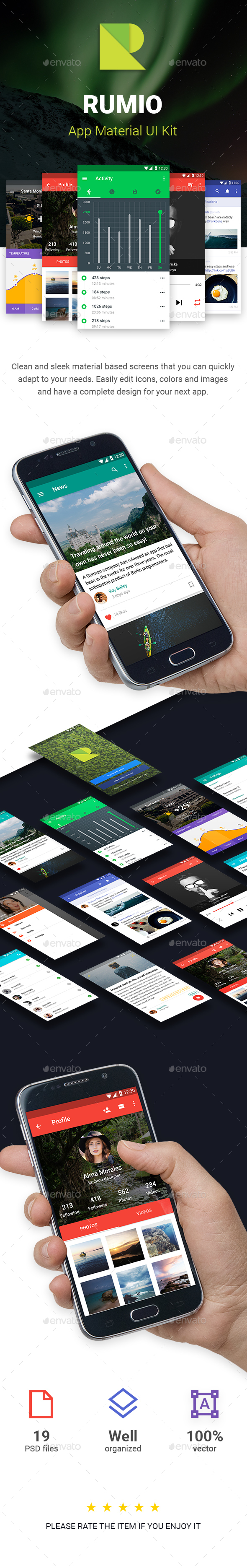 Rumio Android Material UI Kit - User Interfaces Web Elements