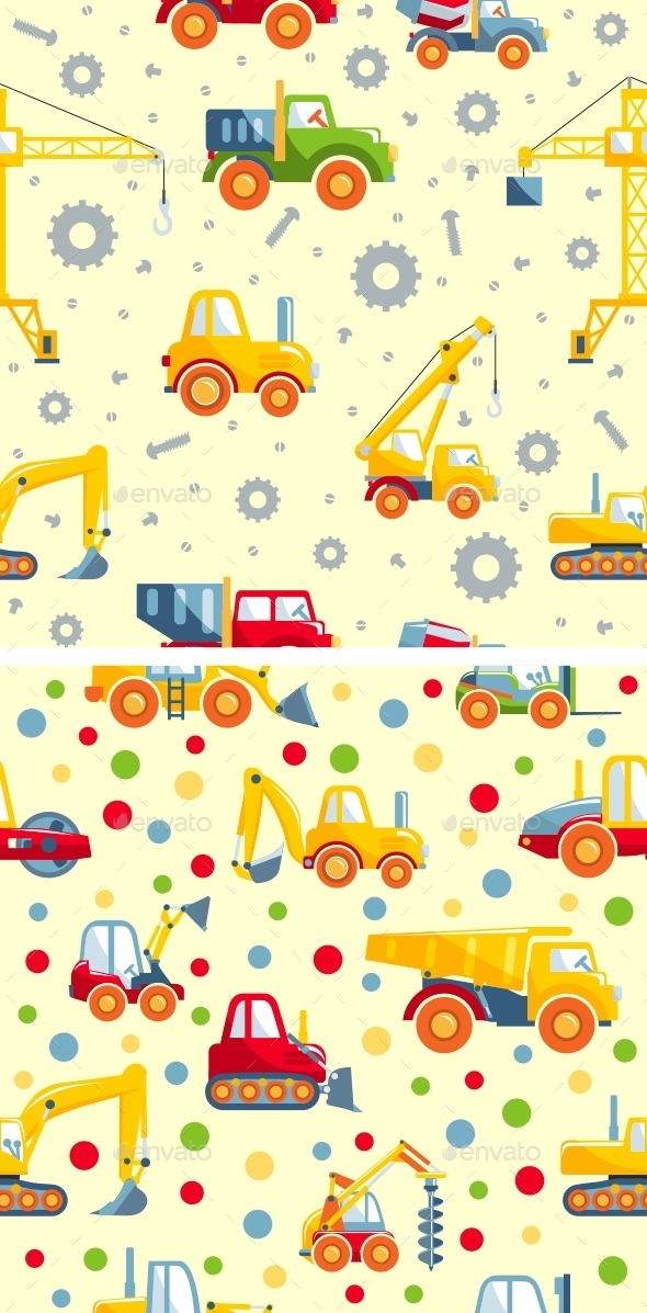Toys Heavy Construction Machines Seamless Pattern - Man-made Objects Objects
