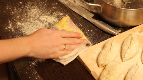 Wipes Clean Rag Flour On The Table