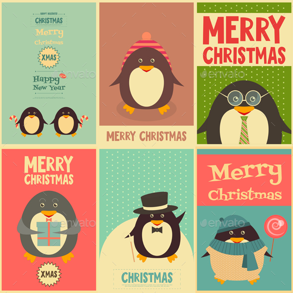 Merry Christmas Greetings with Penguins - Christmas Seasons/Holidays