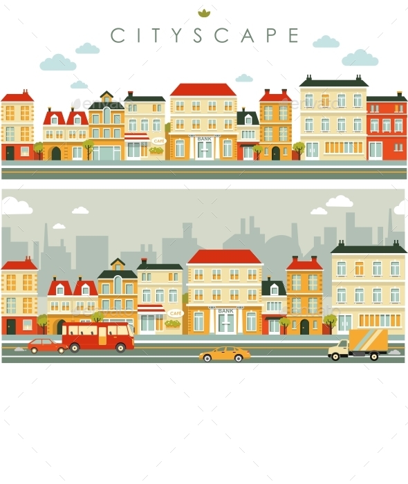 Two City Street Backgrounds - Buildings Objects