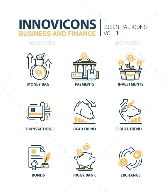 Set Of Modern Office Thin Line Flat Design Icons - Business Conceptual