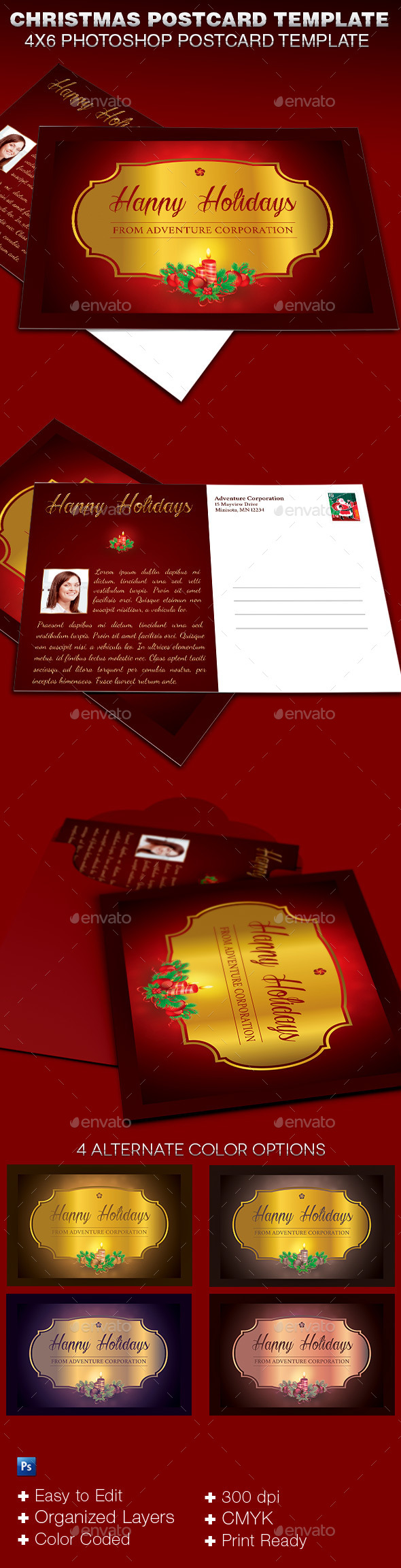 Christmas Postcard Template - Holiday Greeting Cards