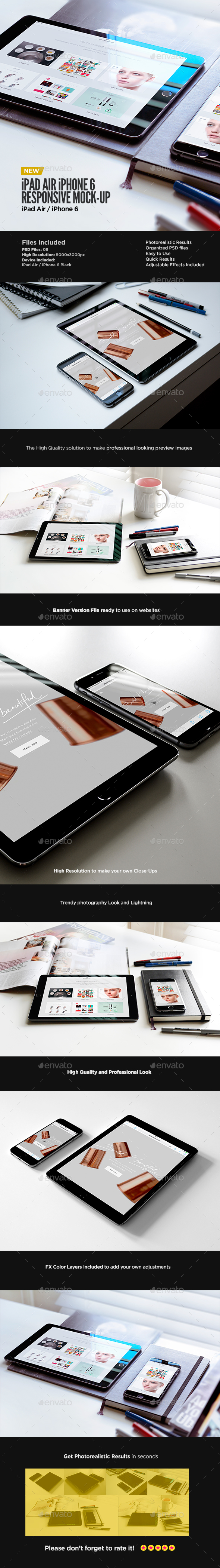 Tablet iPad Air iPhone 6 Black Display Mock-Up - Displays Product Mock-Ups