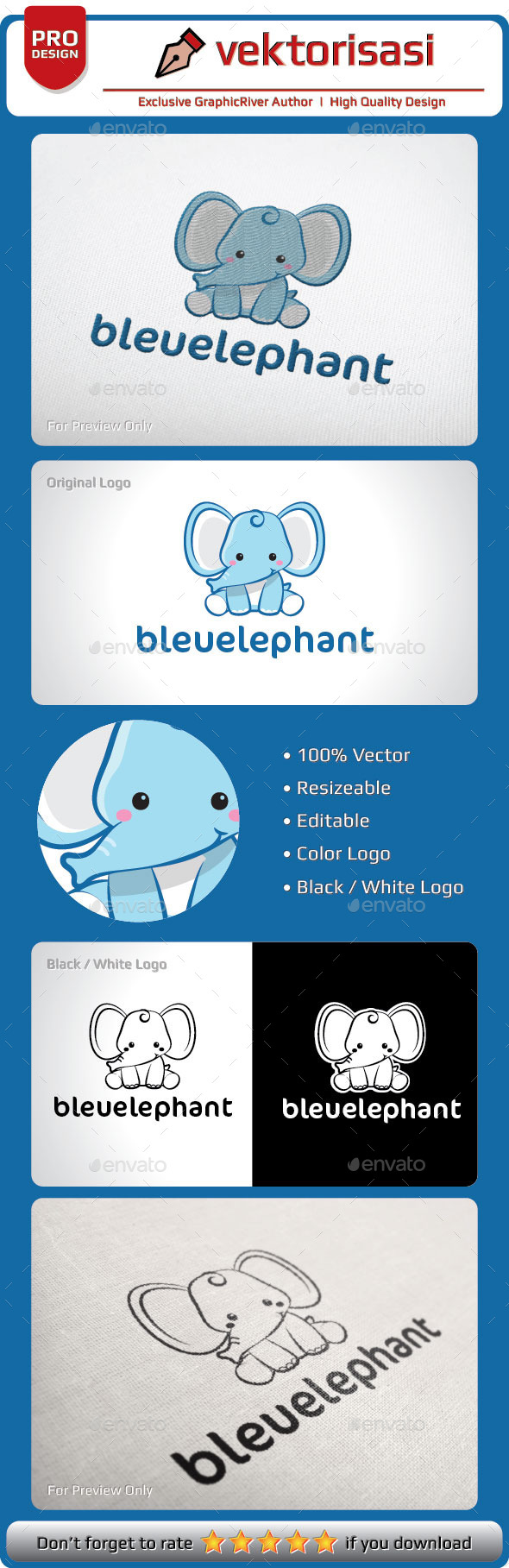 bleuelephant logo template - Animals Logo Templates