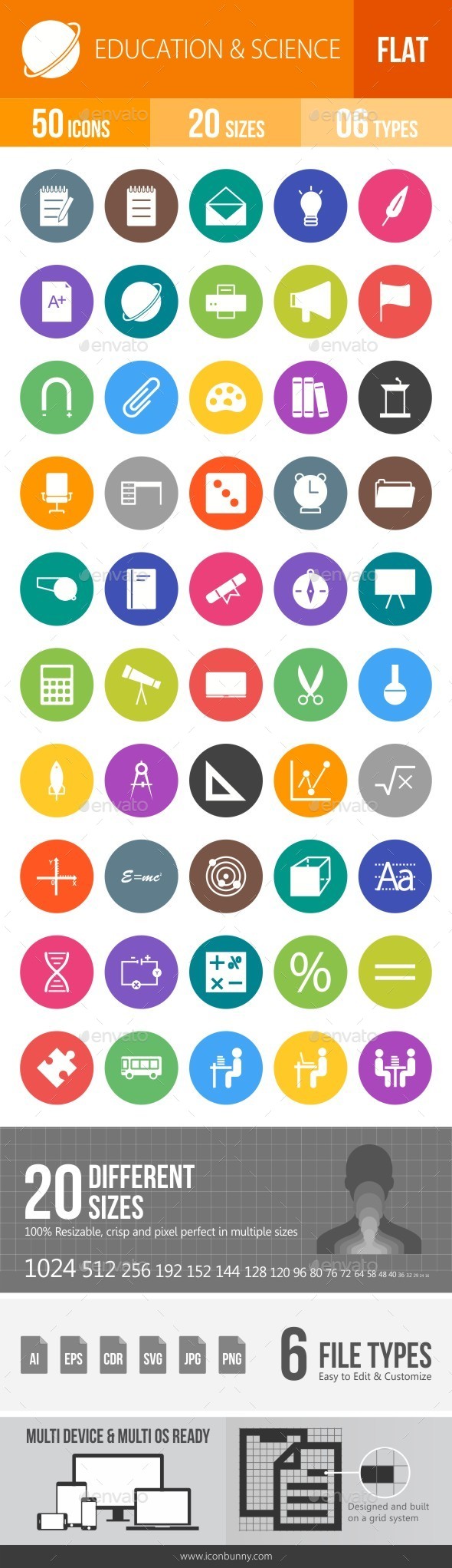 Education & Science Flat Round Icons - Icons