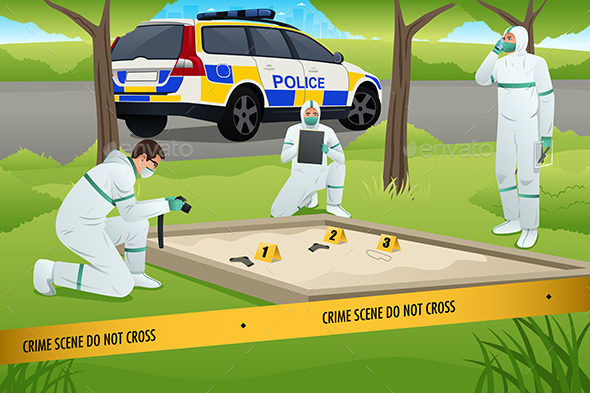 Forensic Working on a Crime Scene - People Characters