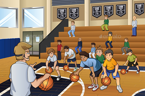 Kids Practicing Basketball - People Characters