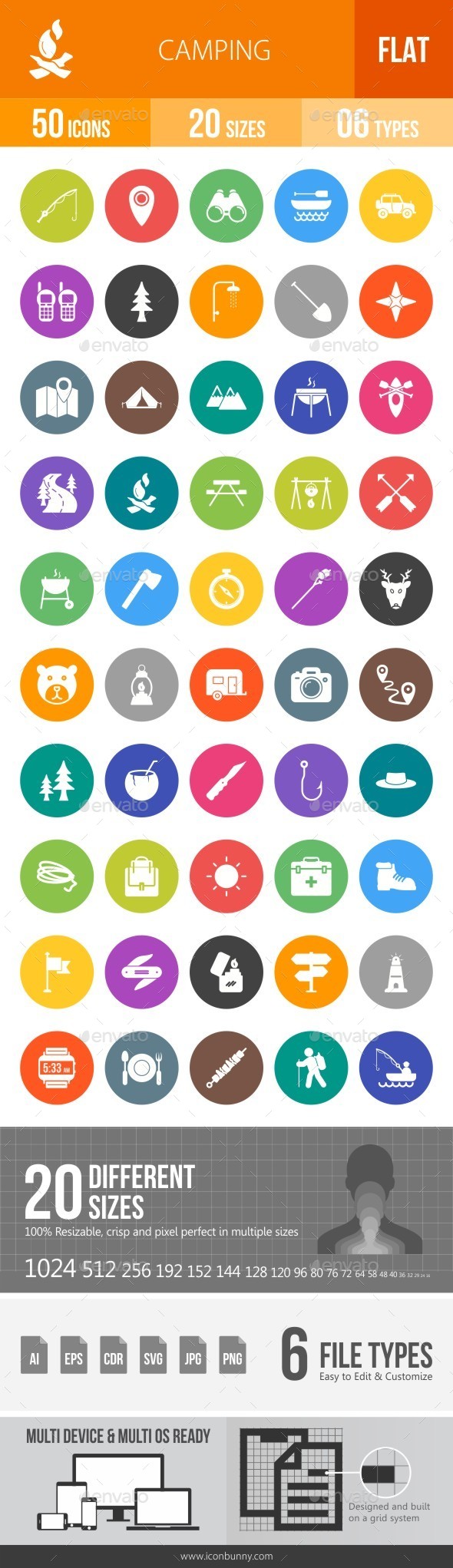 Camping Flat Round Icons - Icons