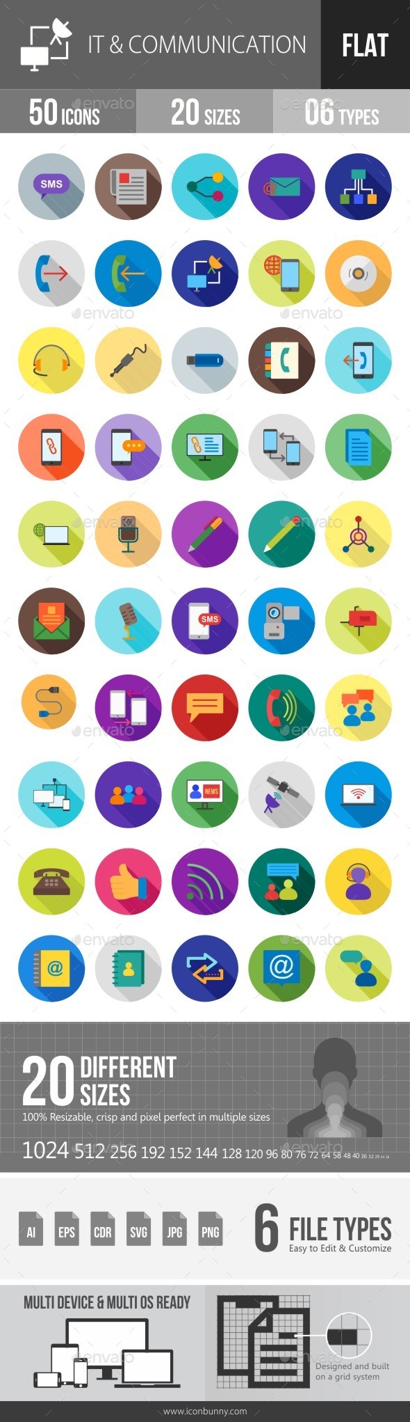 IT & Communication Flat Shadowed Icons - Icons
