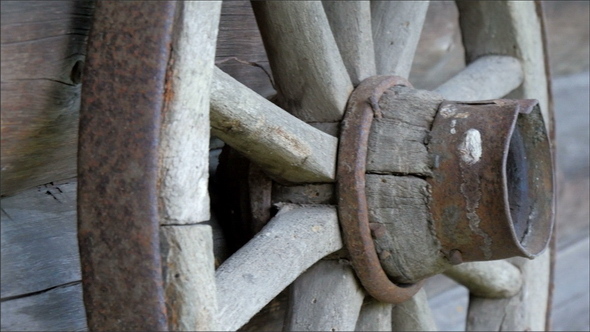 Wooden Wheel from the House Made in Logs