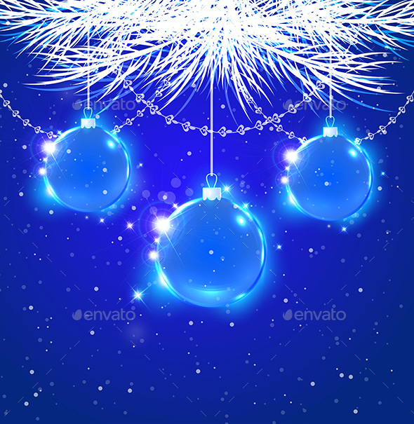 Blue Decoration and White Fir Branches - Christmas Seasons/Holidays