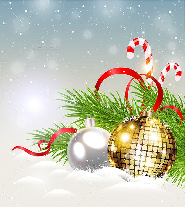 Golden Decoration and Candy Cane - Christmas Seasons/Holidays