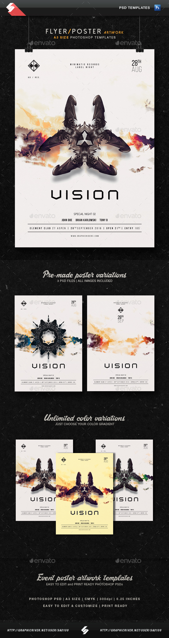 Vision - Trance Party Flyer Templates A3 - Clubs & Parties Events