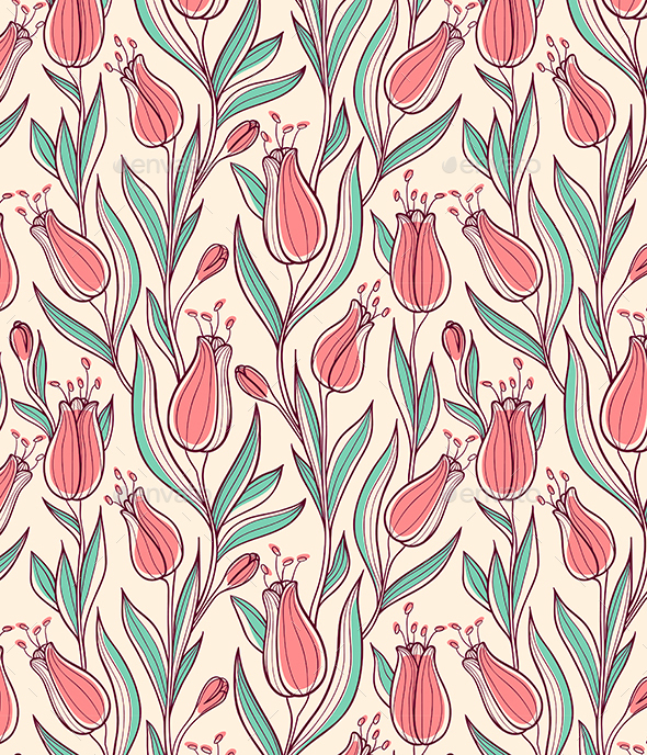 Seamless Pattern wit Tulips - Patterns Decorative