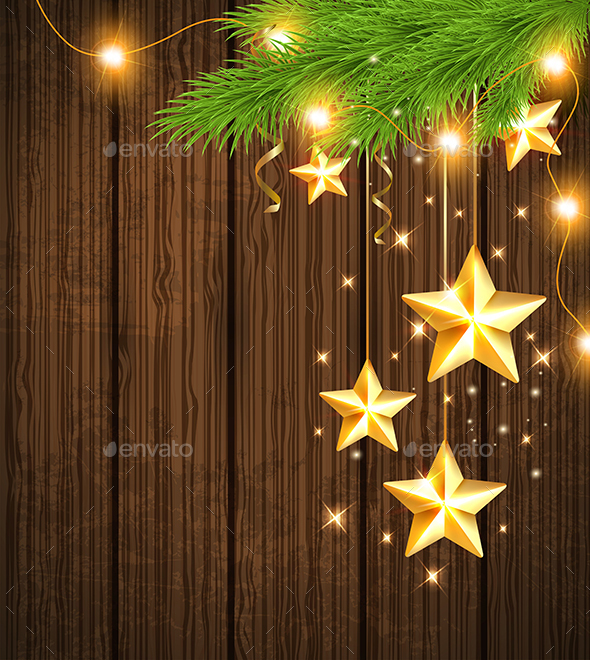 Christmas Background with Golden Stars - Christmas Seasons/Holidays