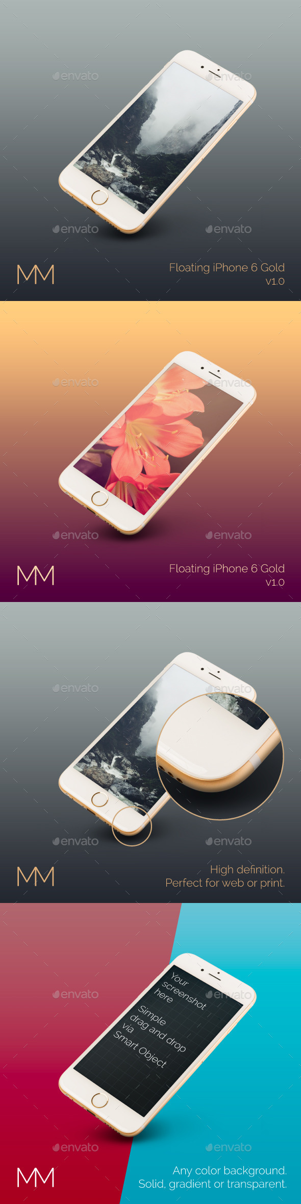 Floating iPhone 6 Gold MockUp - Product Mock-Ups Graphics