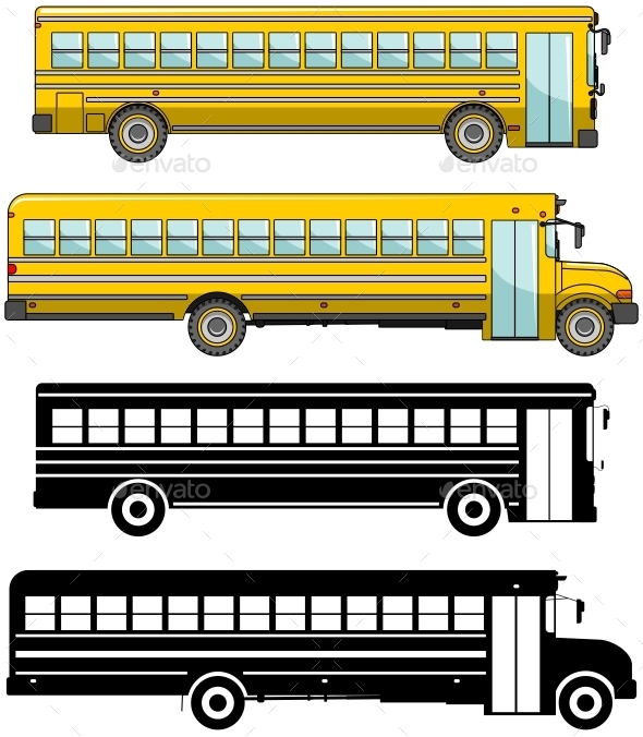 Colored and Silhouettes of School Buses - Man-made Objects Objects