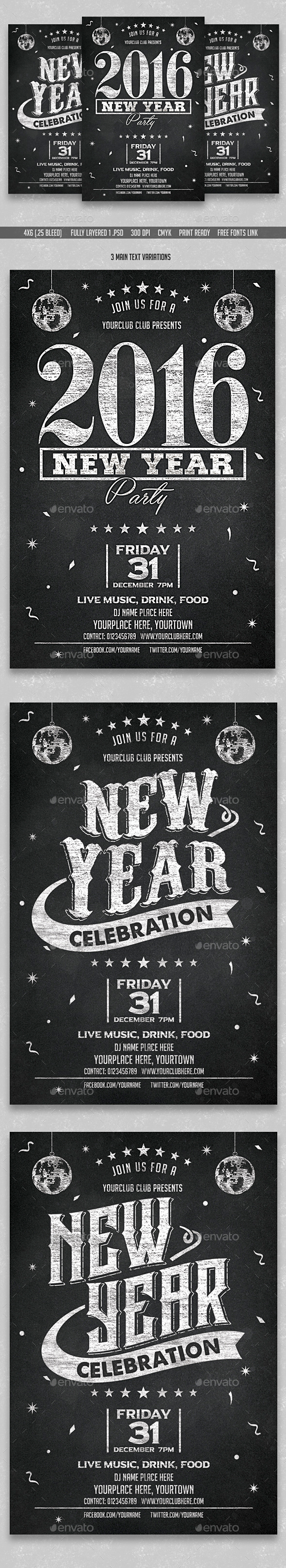 Chalk New Year Party Flyer - Clubs & Parties Events