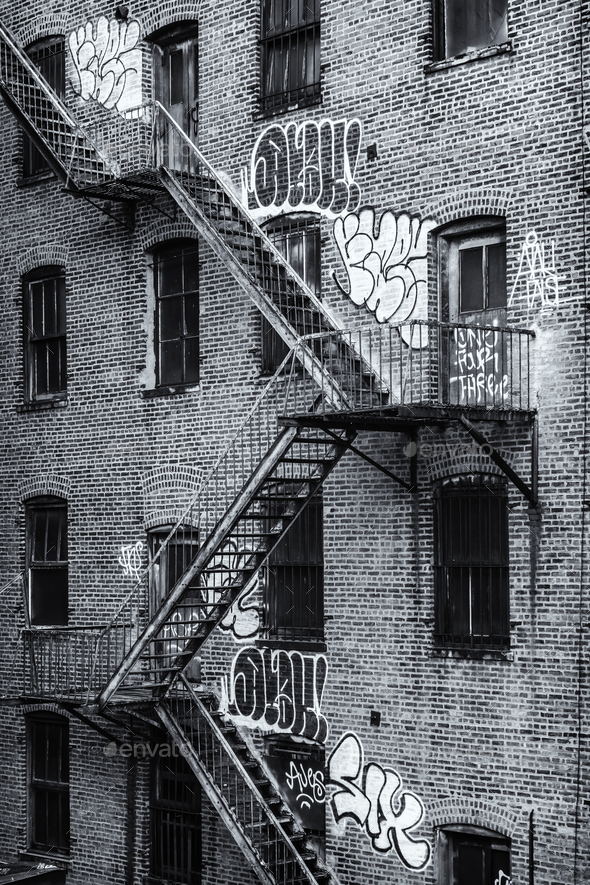 old urban building with fire escape in New York City