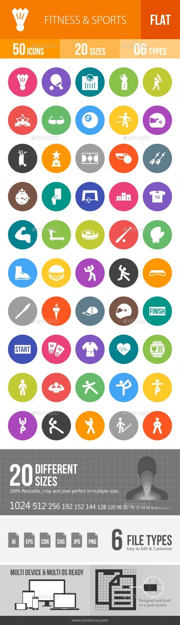 Fitness & Sports Flat Round Icons - Icons