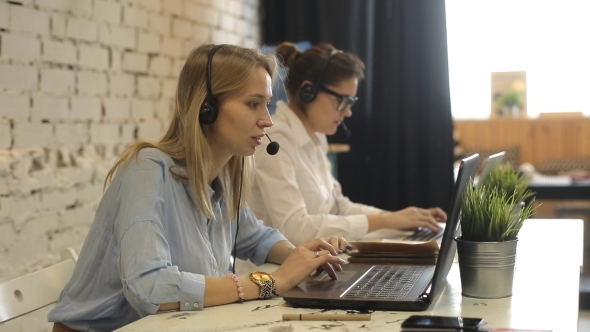 Customer Service Team Woman Call Center Smiling