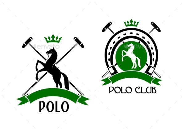 Polo Club Emblem with Horse and Sport Items by seamartini | GraphicRiver