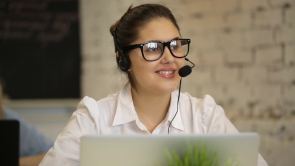 Positive Girl Working In The Call Center  alt