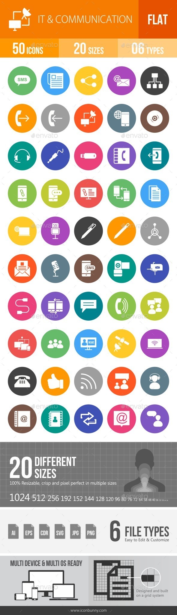 IT & Communication Flat Round Icons - Icons