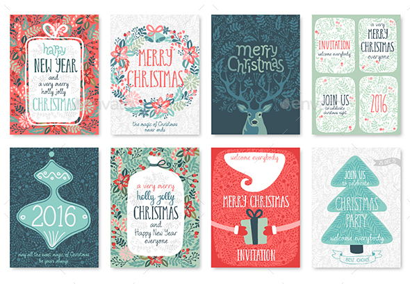 Christmas Hand Drawn Card Set. - Christmas Seasons/Holidays