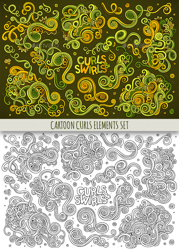 Curls & Swirls Doodles Elements Set - Decorative Symbols Decorative