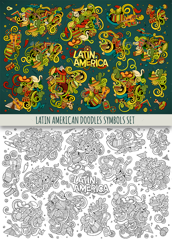 Latin American Doodles Designs Set - Travel Conceptual