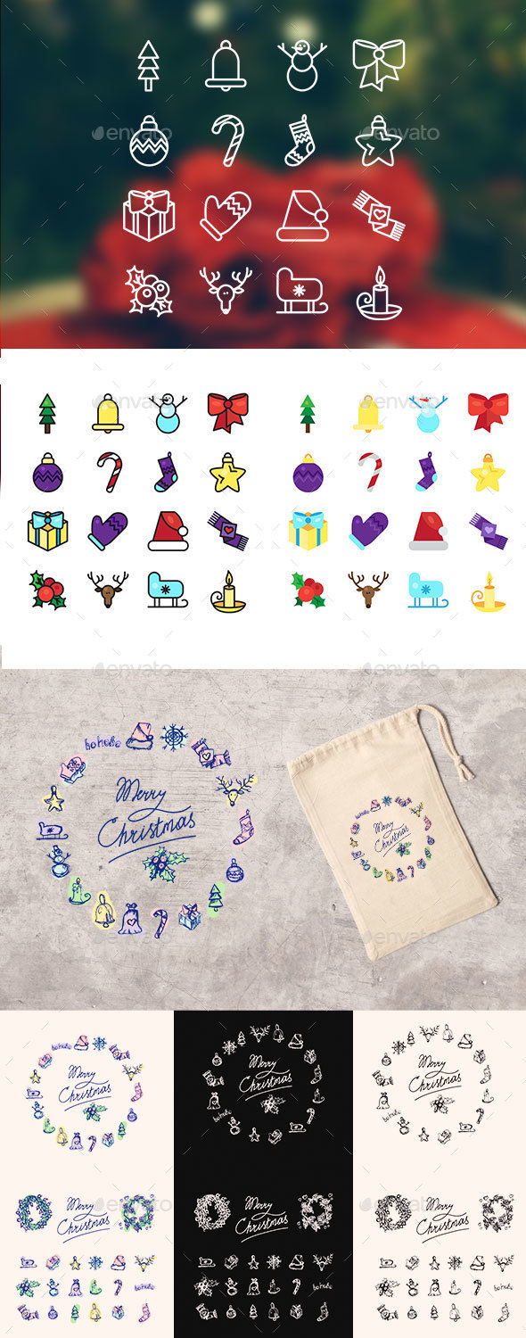 Christmas 16 Icons Set - Seasonal Icons