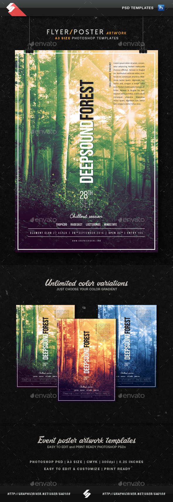 Deep Sound Forest - Chillout Flyer Template A3 - Clubs & Parties Events