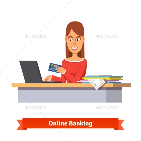 Bank Clerk at the Table Issuing a Credit Card - Concepts Business