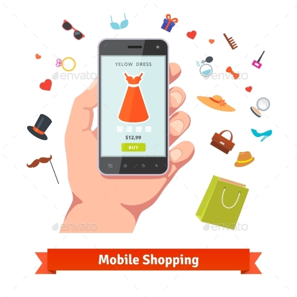 Woman Mobile Online Shopping - Retail Commercial / Shopping