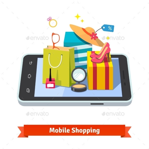 Woman Mobile Online Shopping - Retail Commercial / Shopping