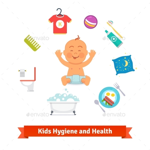 Kids Health and Hygiene Icons - People Characters