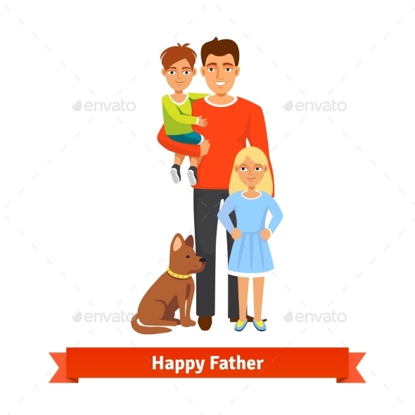 Father with Son Daughter and Dog - People Characters