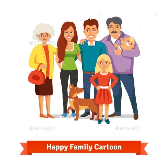 Big Family Standing Together with Happy Smiles - People Characters