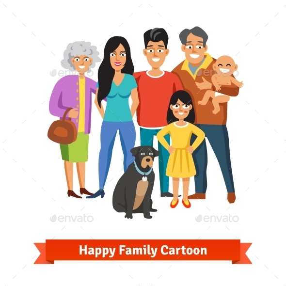 Big Happy Family Standing Together with Smiles - People Characters