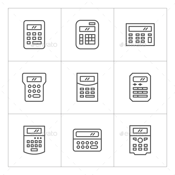 Set Line Icons of Calculator - Man-made objects Objects