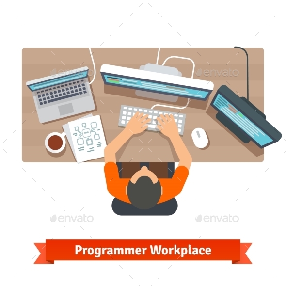Software Programmer Typing Code or Debugging - Computers Technology