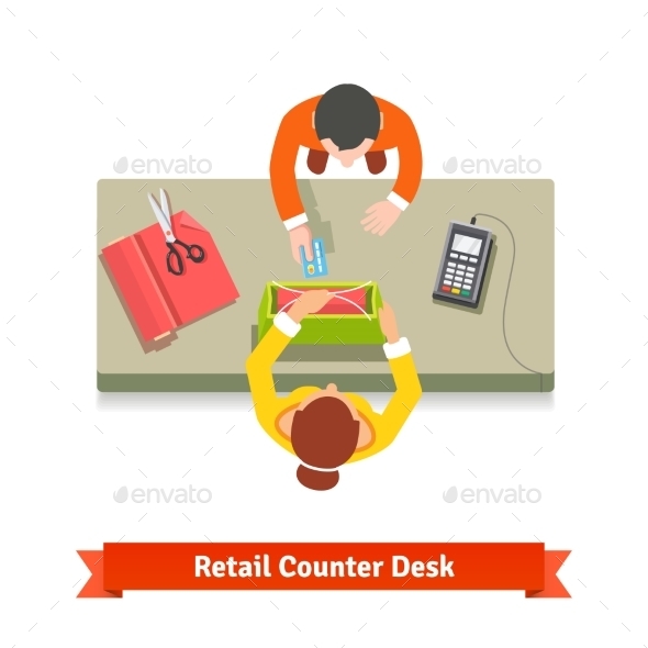 Top View of a Retail Sale Clerk and Customer - Retail Commercial / Shopping