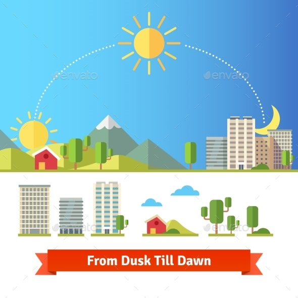 Scenic View of City and Rural Landscape - Buildings Objects